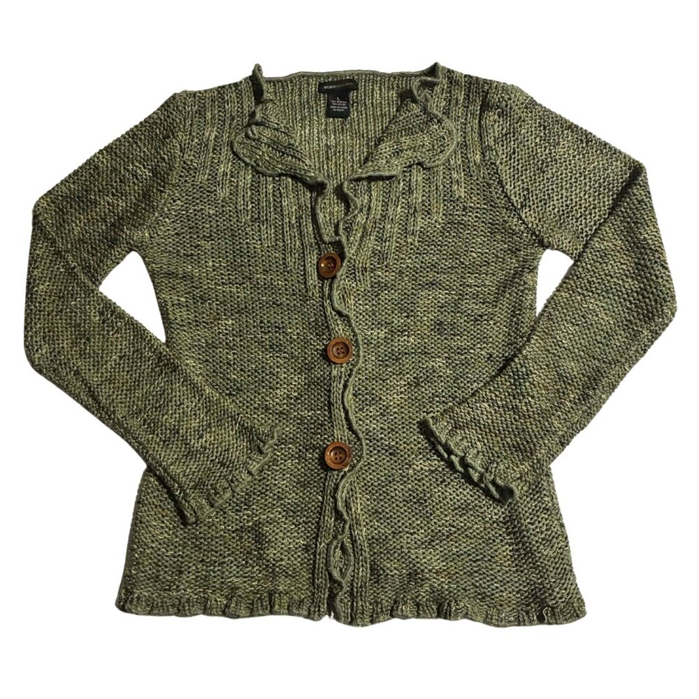 BCBGMaxAzria Cardigan Women's Size L Green Button Front Long Sleeve